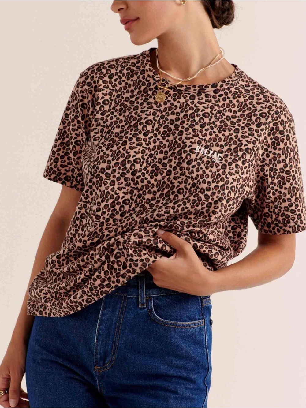 Balzac Paris Bree Leopard Print Tee Size M Oversized 100% Cotton NWOT